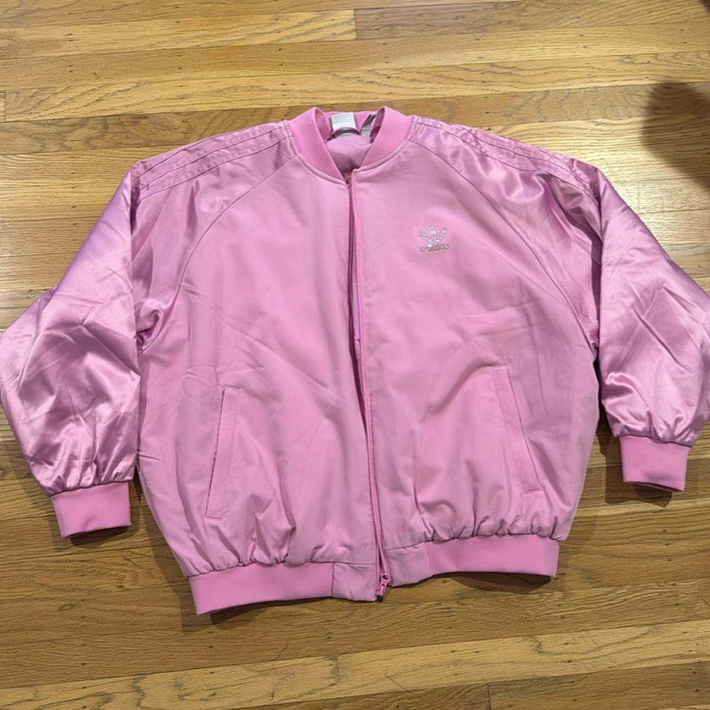Pink adidas bomber jacket SIZE S very oversized